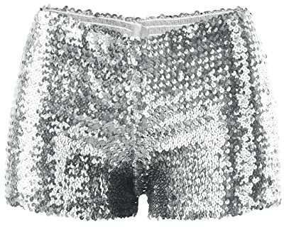 GZYshoyao Pailletten Glitzer Shorts, sexy Kurze Hose Shorts Party Shorts Glänzend Glitzer Kurz Hose Freizeitshort für Nacht Club Festivals Outfits Karneval Clubwear Kostüm (1-Silver, S)