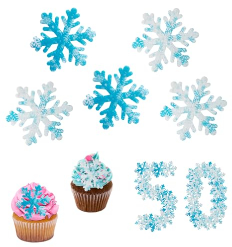 CPYJW 50 Stück Frozen Tortendeko, Essbare Schneeflocken Frozen Cake Schneeflocken Blau Elsa Kuchen Deko Snowflake Cake Decoration Anna Und Elsa Tortendeko (Weiß)