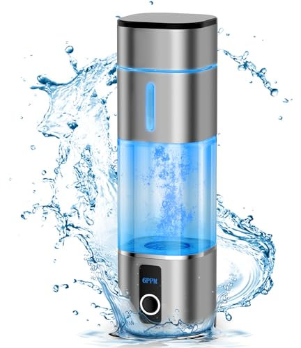 6000PPB Hydrogen Water Bottle, 2 Modes Rechargeable Portable Hydrogen Water Bottle Generator, Ion Water Bottle with LED Display, Water Ionizer Machine Suitable for Office, Travel and Daily Drinking