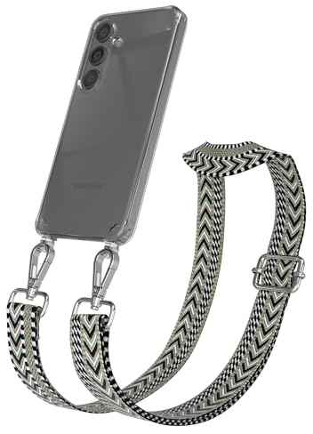 EAZY CASE Handykette - Verstellbares Taschenband kompatibel mit Galaxy S24, Schulterriemen, Handykordel mit Silikon Hülle, Umhängetasche, Grün Schwarz Silber