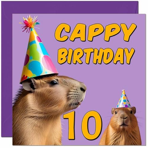 Capybara Geburtstagskarte zum 10. Geburtstag – Cappy Birthday – 10