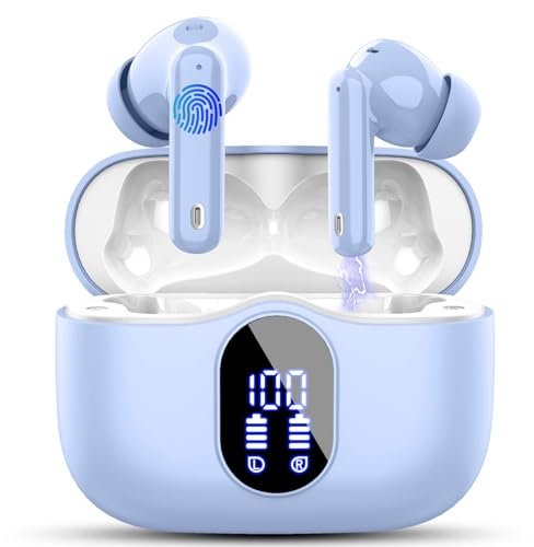 Wireless Earbuds, Bluetooth 5.4 Headphones In Ear with 4 ENC Mic, New Wireless Earphones Noise Cancelling Deep Bass, LED Display, Bluetooth Earbuds 36H Playtime, IP7 Waterproof Ear buds, USB-C