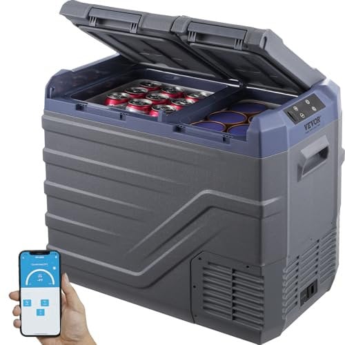 VEVOR Nevera de Compresión Portátil 40 L Mini Nevera para Coche 12/24V CC y 100-240V CA Caja Enfriadora de Doble Zona Temperatura Ajustable de -20°C a 20°C para Camión Barco Casa Camping