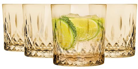 Glasmark Krosno Whisky Gläser Set Whiskey Rum Gin Bourbon Cocktail Glas Trinkgläser Geschenke Geschenk Set Geburtstaggeschenk Für Männer Whiskyliebhaber Alkohol Zubehör Golden 4 x 280 ML