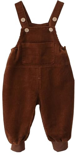 Happy Cherry Salopette Neonata Tuta in Velluto a Coste Tutina Pantaloni con Bretelle Regolabili Pagliaccetto Bambini Senza Maniche Tinta Unita per Bimbo Bimba Marrone 36 Mesi
