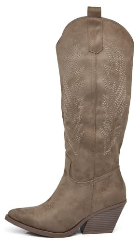 IF Fashion Stivali Cowboy Western Texani Scarpe da Donna A Punta Camperos LY80-12 Tortora N.38