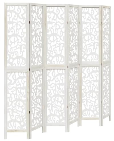 vidaXL Paulownia Room Divider, 6-Piece Screen with Filigree Pattern, Divider for Bedroom, Living Room, Office, Room Divider, White Solid Wood