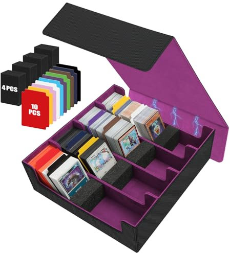 POKIENE Deck Storage Box Holds 2800+ Cards, Includes 10 Card Dividers, Purple Leather