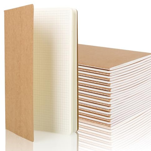 zmybcpack 24 Stück kariertes Notizbuch, Tagebuch, Notizbuch, quadratisches Rasterpapier, Notizbuch für Reisende, Studenten, Büro, A5-Größe, 21 x 14 cm, 64 quadratische Rasterseiten/32 Blatt