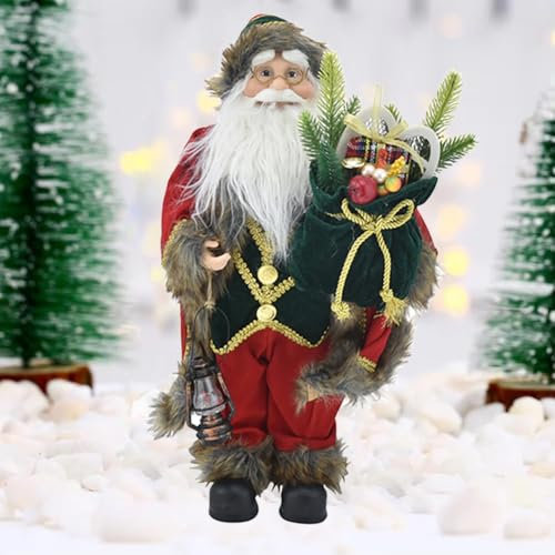 BAKAJI Babbo Natale con Sacco Porta Regali con Vestiti in Tessuto Rosso e Verde, Figura Natalizia Decorativa, Decorazione Addobbo Natalizio Tavolo Casa, Ufficio Decorazioni Natalizie (100 cm)