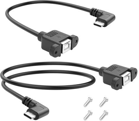 YACSEJAO Câble d'extension USB C vers USB B 2.0 Femelle pour Panneau d'imprimante 2 pièces 0,3M+0,5M Câble Adaptateur Type C mâle vers USB Type B Femelle avec vis de Montage (Angle latéral)