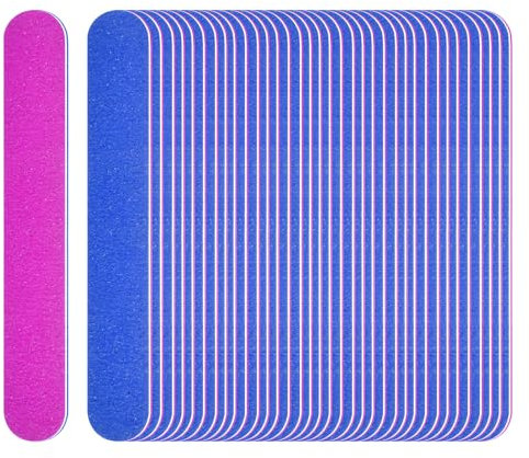 Naapesi 100 Pieza Lima de Uñas Profesional, Lima dDe Uñas de Doble Cara Mini Lima Uñas Lavable para Manicura y Pedicura, Uso Doméstico y Salón De Belleza (Rosa+Azul, unidad, 100, Grano 180/240)