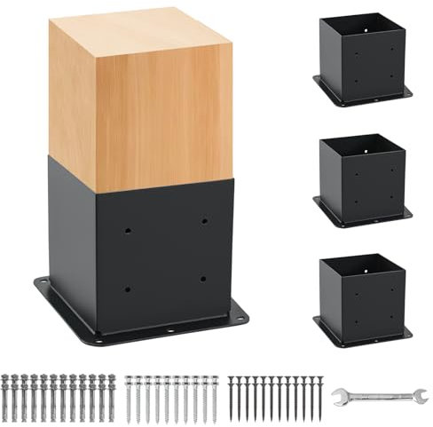 4 Pcs Post Base,6x 6 Post Brackets(Actual 5.6x 5.6), Heavy Duty Black Metal Powder-Coated Thick Steel Post Anchor Outdoor for Support Deck Base Plate, Fence Kit,Mialbox Post Mount