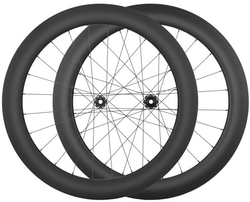 700C Carbon Fiber Rennrad Laufräder Heights 28/32/35/38/42/45/50/55/65mm Scheibenbremse 24H Naben Thru Axle Vorder- Und Hinterrad Zentralverschluss for 8-12 Gänge(65mm)