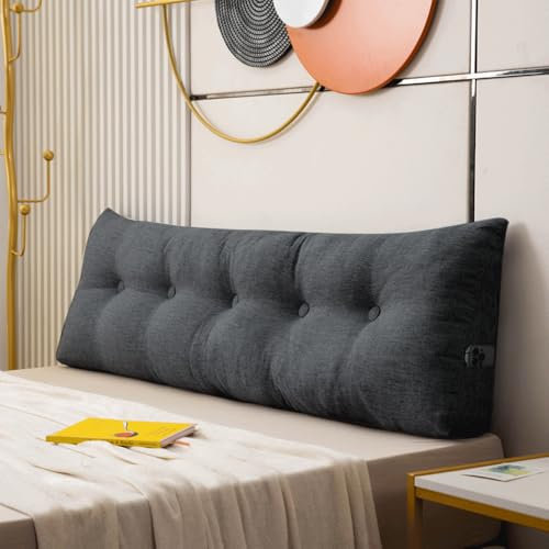OHMG Rückenkissen, Lesekissen für Bett und Sofa, 200cm-Komfortables Wandkissen Bett, Bietet Optimalen Supportive Rückenkissen Bett, Bettkissen Rückenlehne mit Praktischen Seitentaschen 