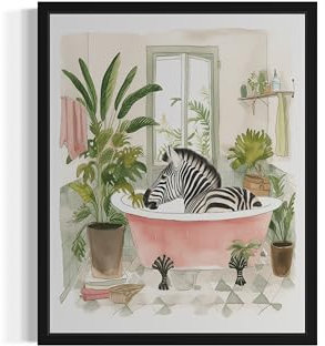Zebra 3 Wall Art Poster Print, Animal Bathtub Pictures Restroom Wall Art Painting for Bathroom Decor Gallery 49 (Zebra 3, 8 x 10 inches, Unframed)