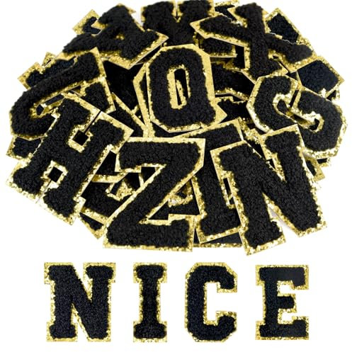 ASTARON 26 Pcs Self Adhesive Letter Patches Chenille Letters Stickers, A-Z Embroidered Applique Patches Alphabet Cloth Patch for Clothes, Bags, Hat, Phone Case, DIY Accessories (Black)