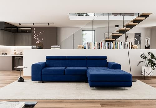 Ecksofa mit Schlaffunktion NOTA L-Form, Sofa Couch mit Bettkasten, Eckcouch, Schlafsofa für Wohnzimmer, Big Sofa Couch mit Schlaffunktion (Dunkelblau, Ottomane Rechts)