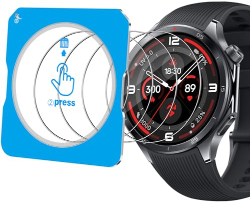 Funrae 4 PCS Displayschutz für OnePlus Watch 3 47mm/Oppo Watch X2 für Panzerglas, 9H Härte Schutzfolie mit Positionierhilfe für Installation, Blasenfreie HD Anti-Kratz Displayschutzfolie Glas Film
