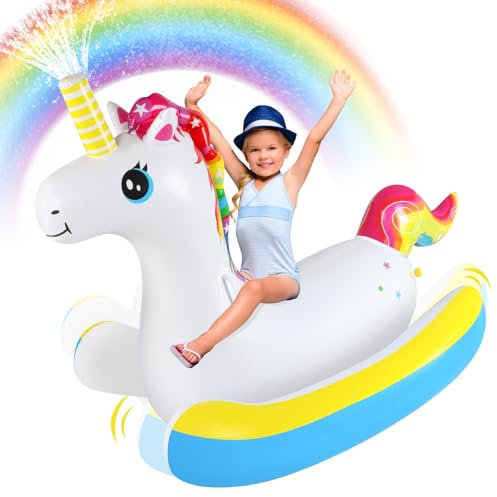 Aragallant 2 in 1 Licorne Gonflable Arroseur Enfant, Jouet d'eau Extérieur de Licorne, Jouets de Jardin Arroseurs, Jeu d Eau Gonflable Licorne pour Enfants Jardin Piscine Cour Fête d'été