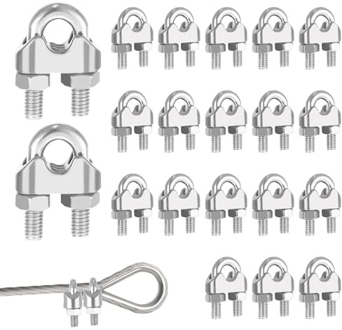 4mm 20 Stück M4 Drahtseilklemme Edelstahl Buegelklemme, U Bolzen Seilklemme für Drahtseilkabel Ø 4 mm (4mm)