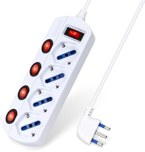 Aigostar Multipresa Ciabatta Elettrica 4 Posti Con Interruttori Indipendenti, Presa 16A P40, 250V MAX.3680W, Cavo 1,5m, Colore Bianco