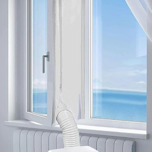 Air Conditioner Window Kit, 400cm/158 Inch AC Window Seal with Double Zip and Powerful Adhesive Tap for Portable Air Conditioner