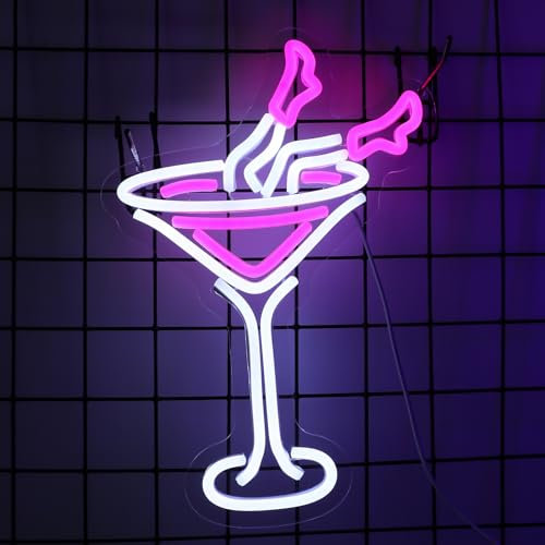 WIOSOUL Lady Cocktail Neon Sign Dimmable Bar Neon Light for Wall Decor 9.45x13.78 Inch LED Light Sign With USB Powered for Home Bar, Lounge, Party Pub (Cocktail)