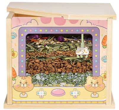 Kustimantu Terrarium für Hamster, Einstreu für Kleintiere – sichtbarer Unterschlupf für kleine Haustiere, Käfigzubehör für Spiel und Badewanne (Hamster, Igel, Chinchilla)