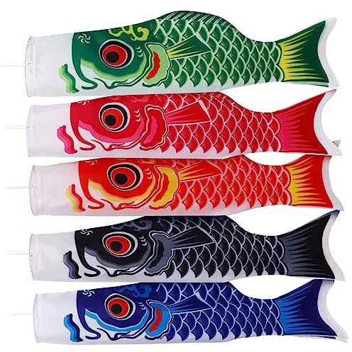 Abaodam 5Pezzi Koinobori Decorazione con Colore Bandierine per Esterno Facile da Appendere Nuotano