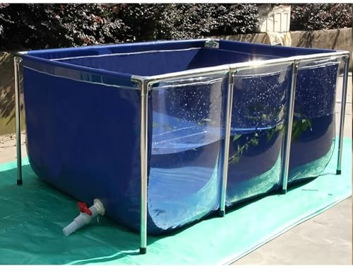 Stagno per pesci in tela di PVC con telaio in acciaio, grande piscina rettangolare fuori terra con finestra di visualizzazione trasparente, serbatoio dell'acqua pieghevole