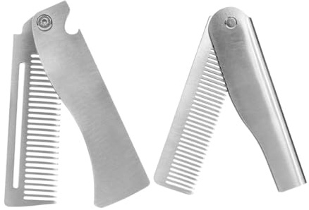 VICASKY Faltbarer Herren Bartkamm Kompakter Haarkamm 2 Stück-pack aus Edelstahl Tragbarer und Multifunktionaler Taschenkamm zum Styling von Bart und Schnurrbart für Unterwegs