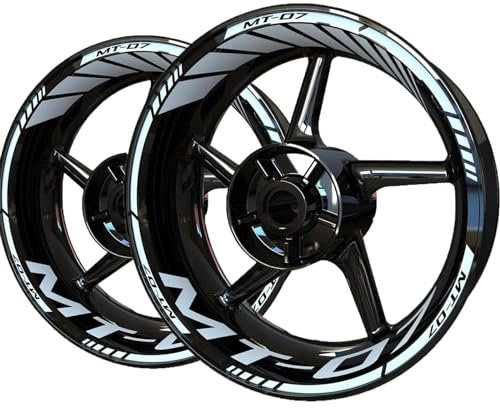 JAYWIS Cerchioni Decalcomanie Moto Ruota Anteriore E Posteriore Adesivo Cerchi Decal Resistente alle Intemperie Nastro Riflettente della Banda per Y&amaha Mt 07 Mt07 Cerchioni Adesivi Strisce(Bianco)