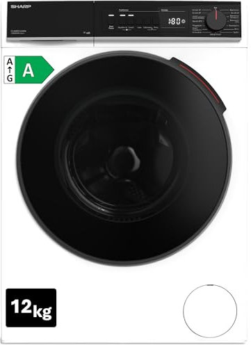 Sharp ES-WNFB214CWDA-DE Waschmaschine, 12 kg, Energieklasse A, 1400 U/min, Inverter Motor, AquaStop, WiFi App-Steuerung, Dampf-Funktion, Schnellwaschgang, Weiß