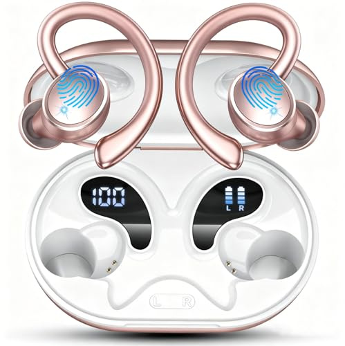 Matast Casque Bluetooth 5.4, Écouteurs Bluetooth Sport avec 3D Bass HiFi Stéréo, 50 Heures Casque sans Fil Or Rose