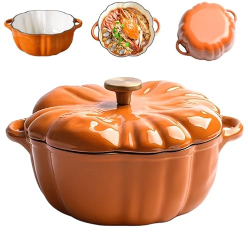 Pumpkin Dutch Oven Pot with Lid, Enameled Cast Iron Pumpkin Dutch Ovens, Heavy Duty Large Crock Pots Cookware, Suitable For Various Stoves, for Home Cooks & Baking Enthusiasts(1.85L)