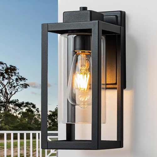 FTL Wandleuchte Aussen und Klaren Glas, Außenwandleuchten, E27 Moderne Ausenbeleutung Hauswand Mattschwarz Wandlampe Aussen, Laterne Wandleuchte IP44 Wasserdicht, Terassenlampe Außen für Garten Balkon