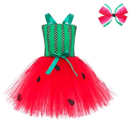 Generisch Mädchen Wassermelonen-Tutu-Kleid für Tanzaufführungen Partys mit Rüschensaum elastischem Bund als Spielrock für Kinder (Red, 6-7 Years)