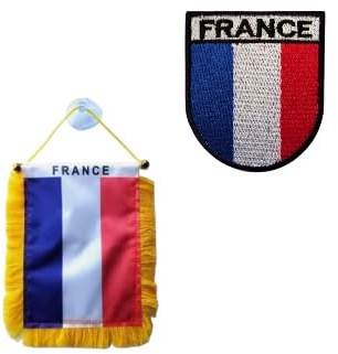 Fanion voiture France – Lot fanion drapeau français et écusson bleu blanc rouge – Accessoire voiture et sac