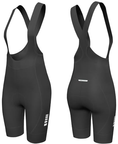 Wulibike Radlerhose Damen Gepolstert mit träger Elastische Frauen TräGerhosefahrradhose Atmungsaktive Fahrradbekleidung 3 Staschen Rennrad Und Bike MTB Schwarz M
