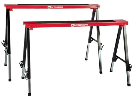 Werkzeugkönig 2 Stück Arbeitsbock extra breit 100cm Auflage - höhenverstellbar 65-91 cm - zusammenklappbar - bis 250 kg belastbar