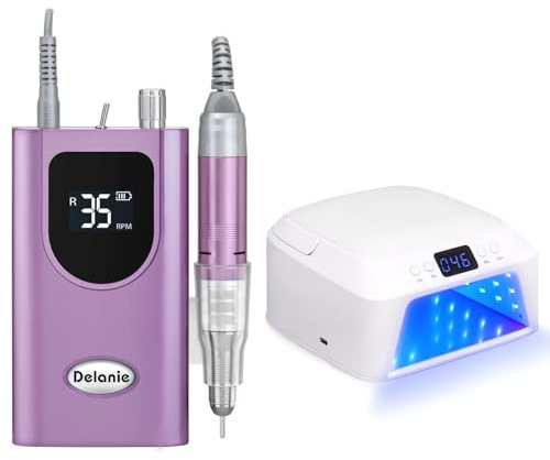 Delanie Ponceuse pour Ongles Professionnelle 35000RPM, lot avec Lampe à Ongles UV LED Double Écran 71 Perles Lumineuses