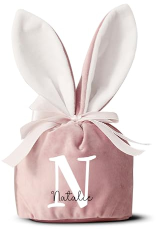Love Faith personalisiertes Osternest - Samtbeutel Rosa - einzeln | Kuschliger Samtbeutel für Ostergeschenke - Mit Wunschnamen & Initiale - Persönliche Ostergeschenke - maschinenwaschbar