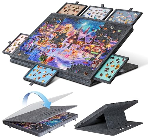 Jigpal 1000 Piece Tilting Jigsaw Puzzle Board with 2-in-1 Stand & Cover, 3 Angle Adjust Puzzle Table with 6 Colorful Drawers, Lightweight Jigsaw Game Boards for Adults (1000 Pieces)