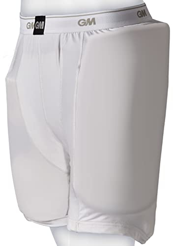 GM | Cricket Protective Shorts | 909 | Special Blend Stretch Cotton with Elastic Waist For Comfort Fit | Integral Pouch For Box Abdo Guard | White | X-Large Adult For Waist 37 - 38 | Gunn & Moore
