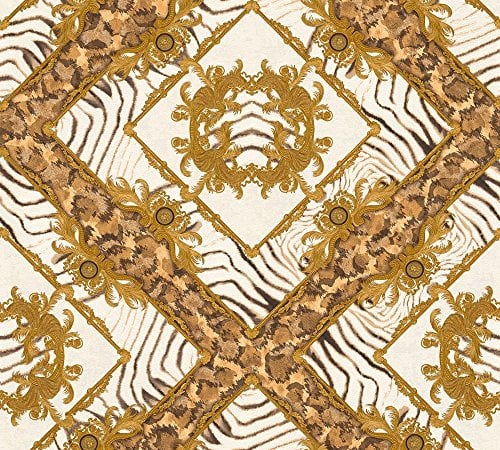 VERSACE WALLPAPER Vliestapete Vasmara Luxustapete mit Zebramuster 10,05 m x 0,70 m braun creme metallic Made in Germany 349043 34904-3