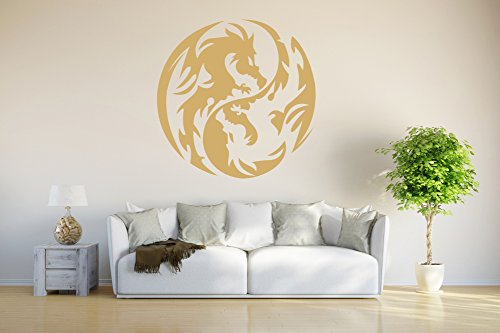 INDIGOS UG - WANDTATTOO Wandsticker Wandaufkleber - Yin Yang Drache - Kupfer - 96x95 cm