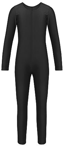 dPois Mädchen Ballettanzug Langarm Ballett Trikot Tanz Trikot Leotard Kinder Ganzkörperanzug Jumpsuit Lang Turnanzug Gymnastikanzug Overall Schwarz 122-128/7-8 Jahre