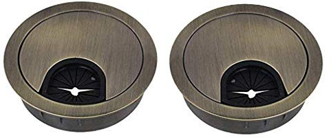 perfk 2 pièces Câbles Ronds Encastrables, Passe Cable Fil en Alliage Brossé Design, Rangements de Câbles pour Table de Bureau Diamètre 60 mm - Bronze