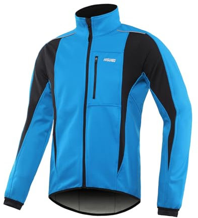 ARSUXEO Veste cycliste hommes veste de course Coupe-vent Softshell Winter Thermal respirant Bike Outterwear 15K Bleu L